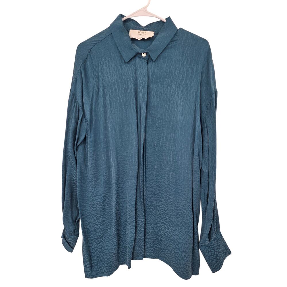 BASTET NOIR X PUPI MILENA SZ 38 ANIMAL PRINT SATIN BUTTON UP LONG SLEEVE BLOUSE